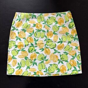 Talbots Lemon Lime Print Skirt Women 16 Pencil Straight Mini Cotton Beach Preppy